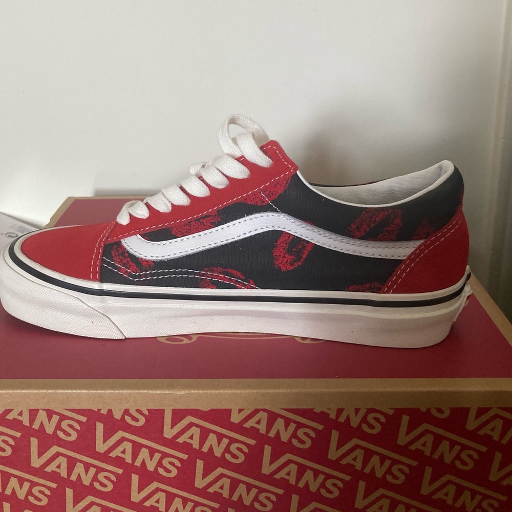 Vans Red and Black Lip Print Shoes